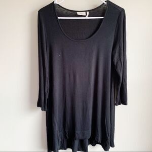 LOGo Lori Goldstein Black Slub Knit 3/4 Sleeve Top